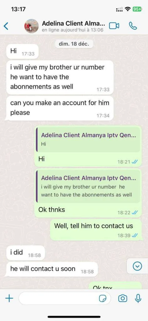 Tashan IPTV WhatsApp customer review screenshot 5